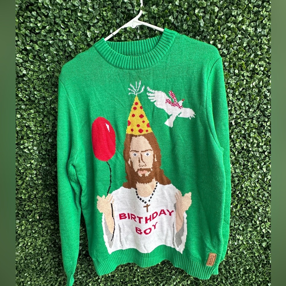 MEN'S HAPPY BIRTHDAY JESUS UGLY CHRISTMAS SWEATER - Medium